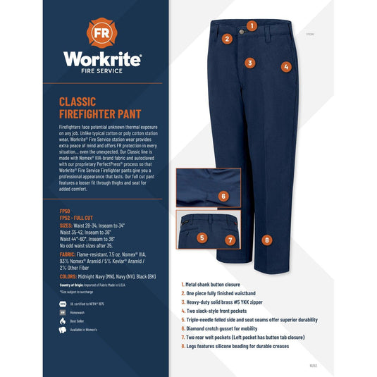 Workrite Classic Firefighter Pant Full Cut Black - Fearless Outfitters